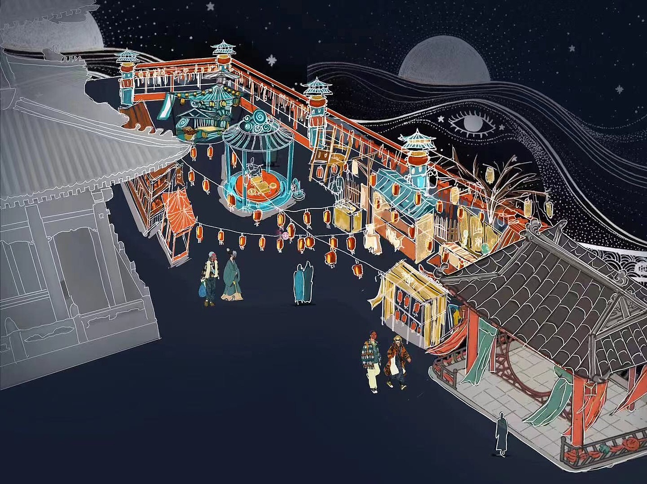 丰都美陈场景氛围手稿