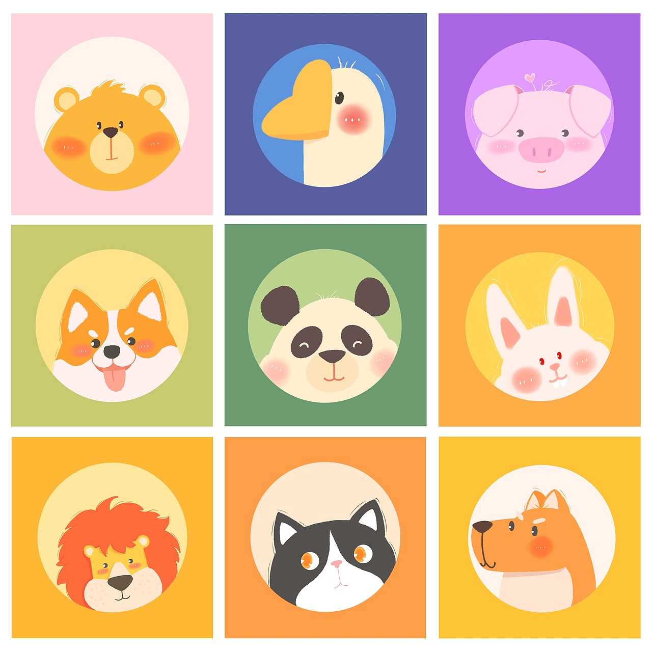 动物头像1-9（图ZMzE0Mzk5ODQ0） - 儿童插画 - 站酷设计师猫啊有原创素材 - 站酷ZCOOL