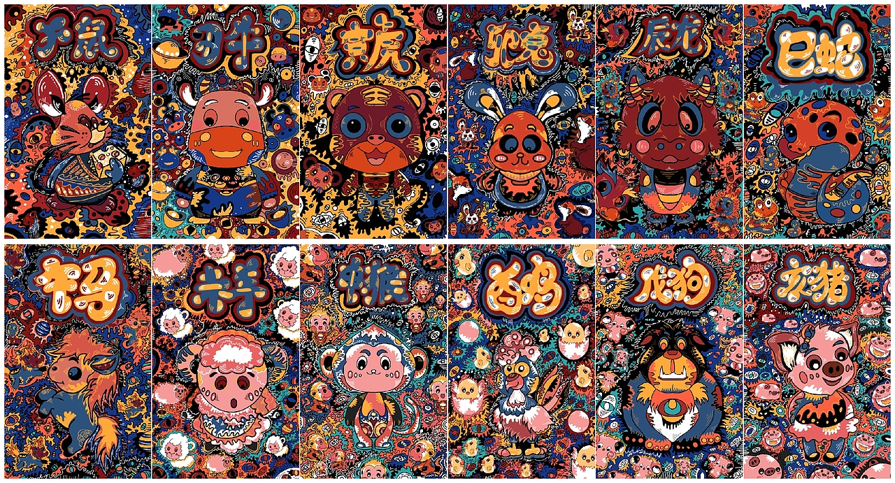 十二生肖潮流插画及延展