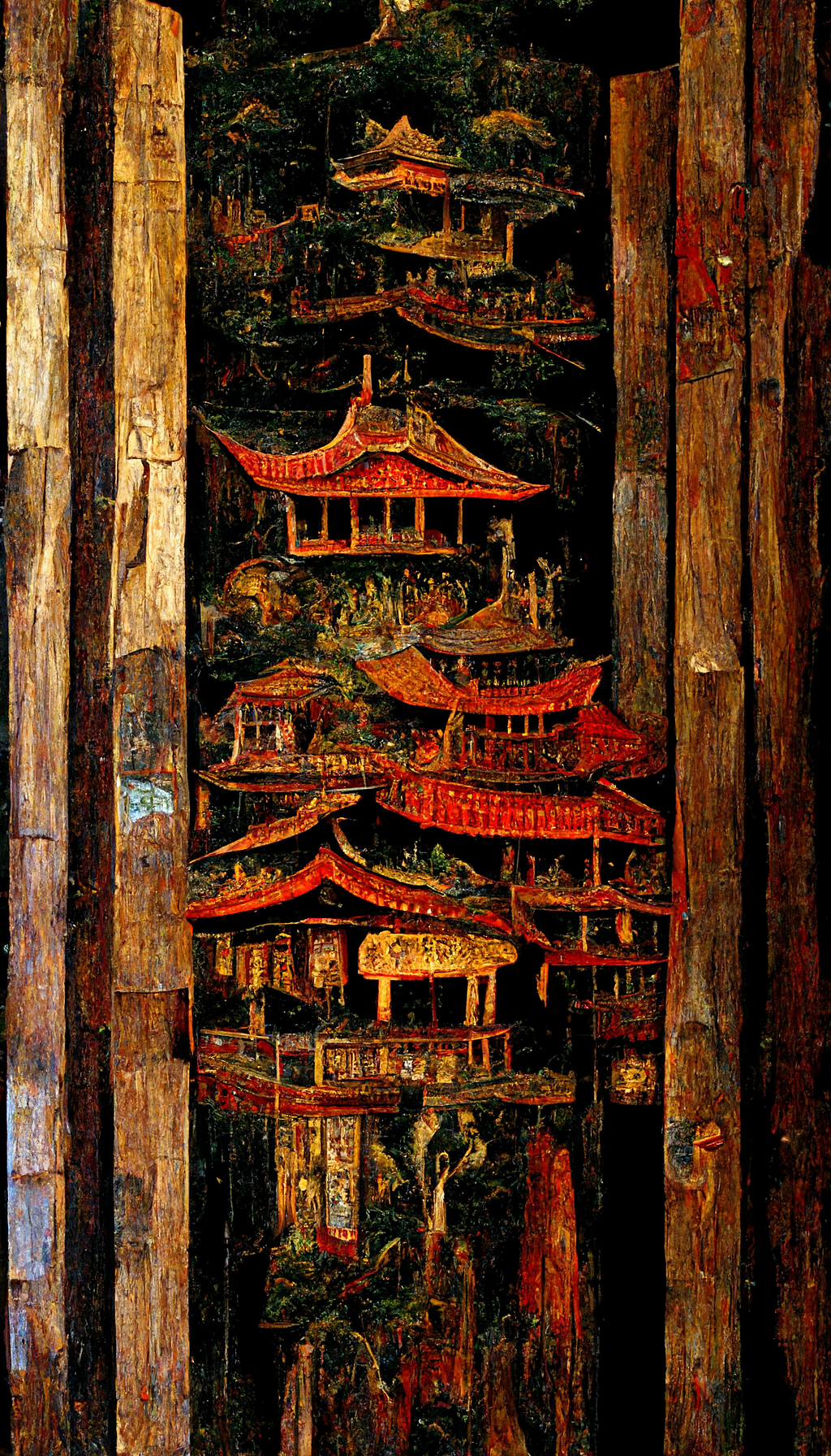 山河画卷——亭阁壁雕