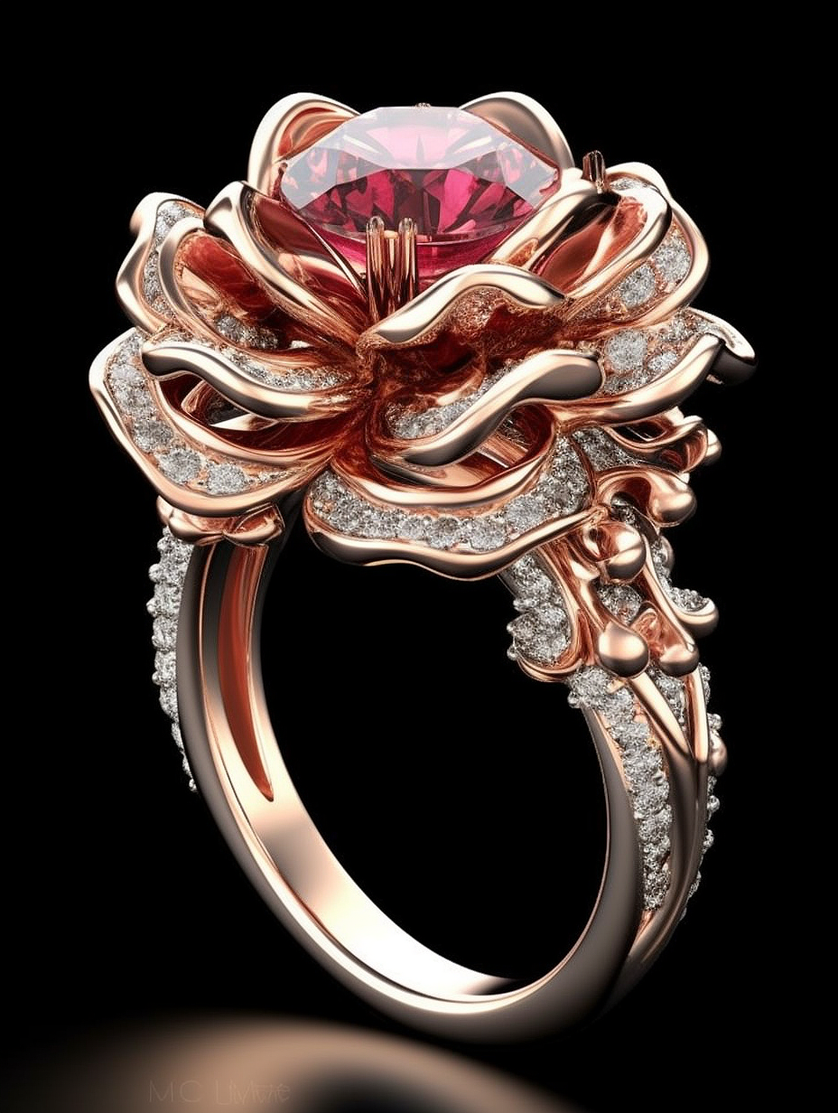 Midjourney AI 玫瑰主题戒指 珠宝系列