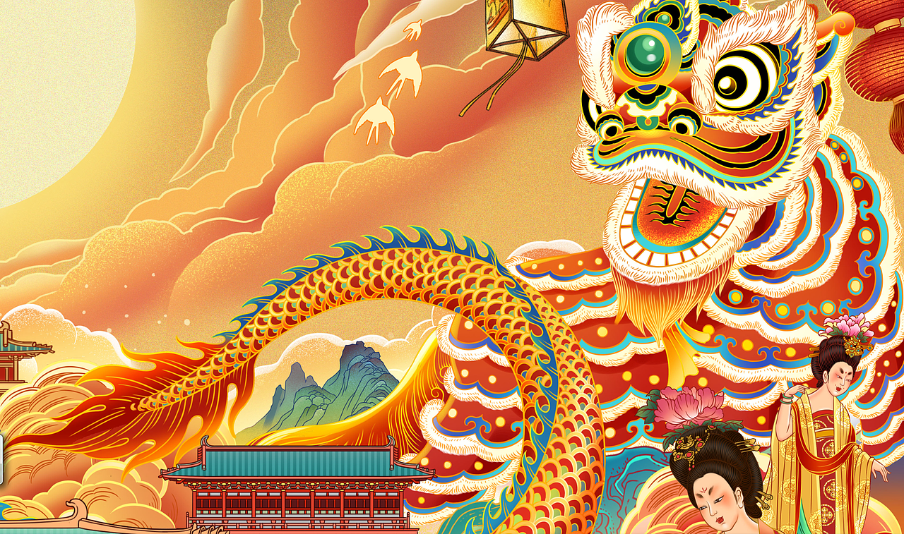 西安大明宫上元灯节插画海报（图ZMjk3NDA2NjEy） - 商业插画 - 站酷设计师以爱名之原创素材 - 站酷ZCOOL