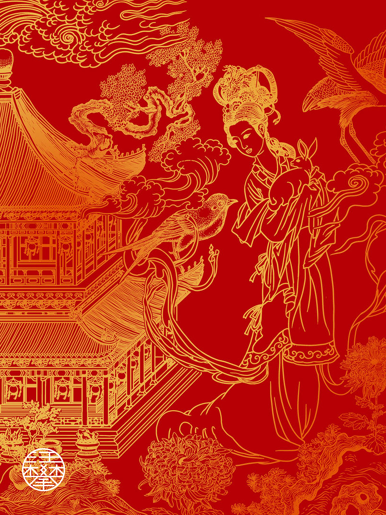 嫦娥铜版画/中秋礼盒包装插画设计