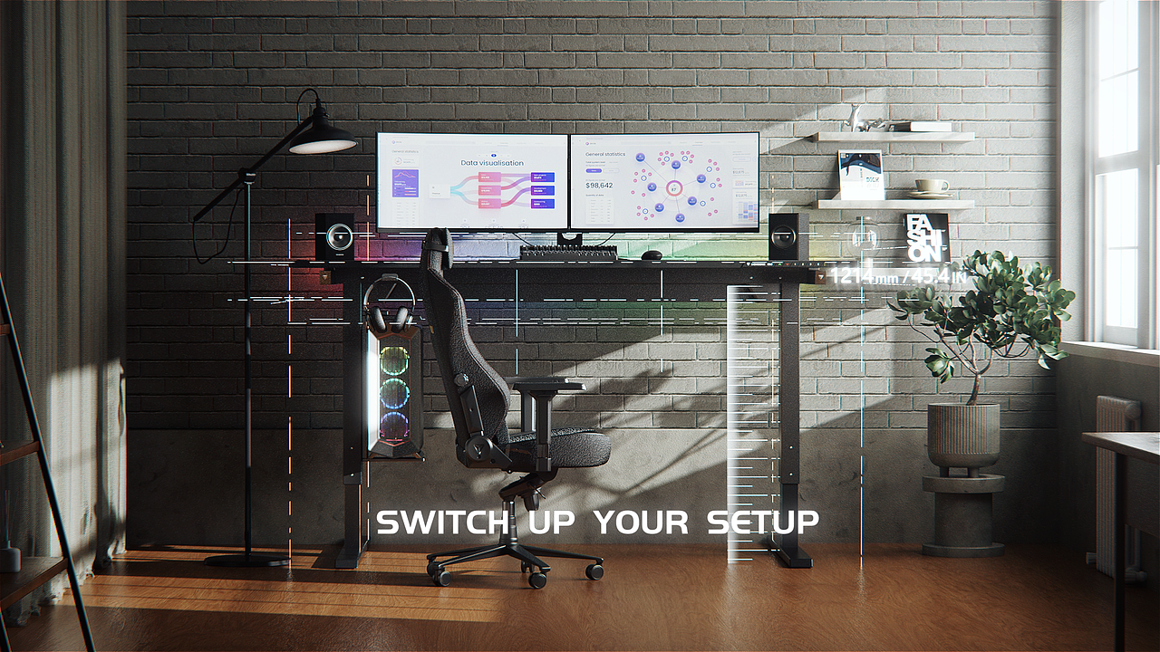 C4D暗调电竞桌产品动态解析