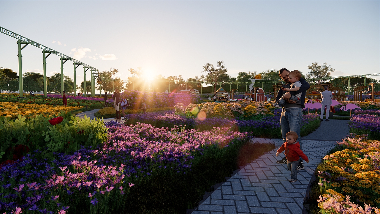 室外花海配合游乐主题的公园项目
