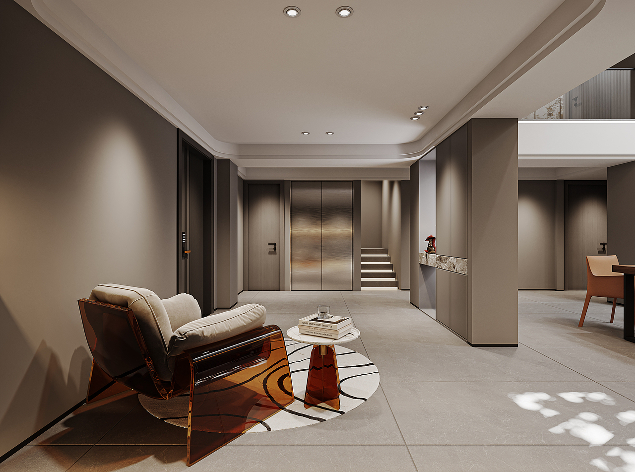 灰白调客餐厅别墅地下室卧室卫生间