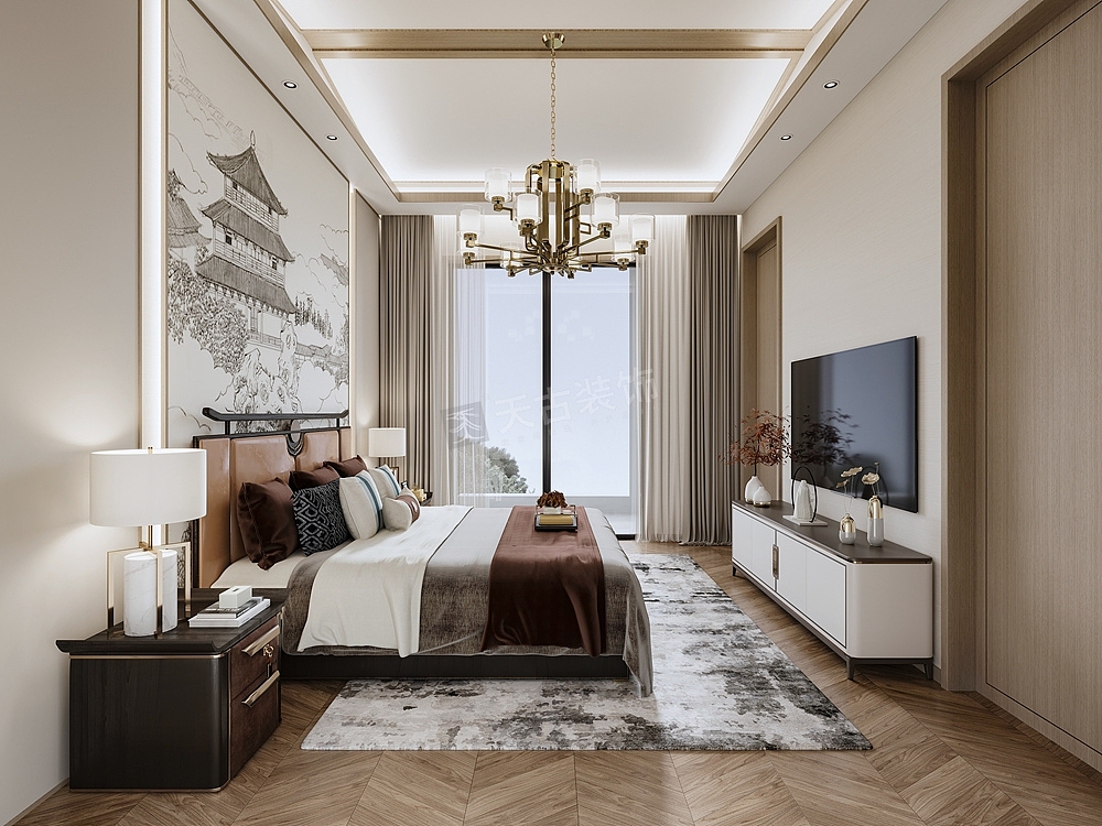 首钢美利溪镇装修,联排别墅新中式风格设计