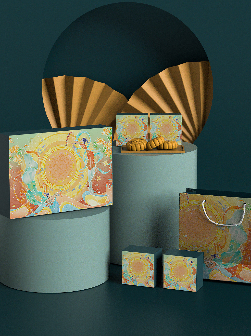 中秋×敦煌《中秋仲月夜》国潮包装礼盒插画（图ZMzE1NTgzMDA4） - 商业插画 - 站酷设计师堀川Rae原创素材 - 站酷ZCOOL