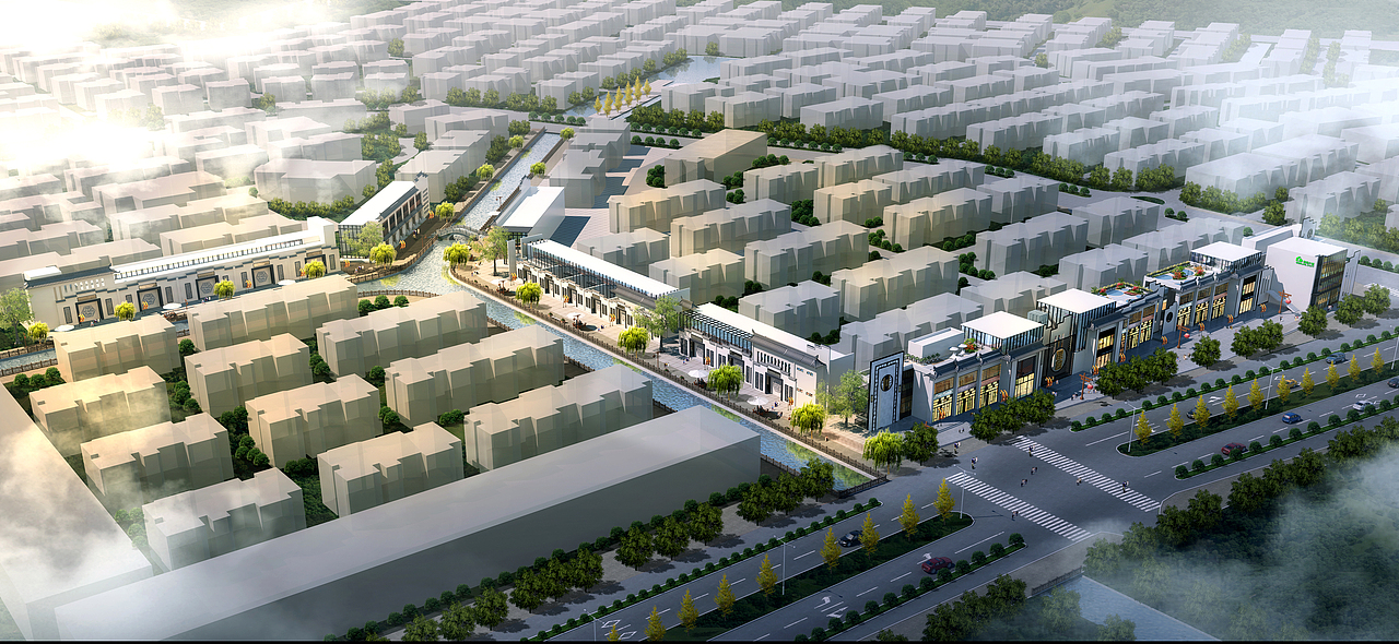 沿街商铺外立面鸟瞰