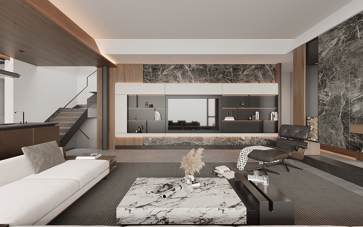 轻奢极简客厅效果图表现