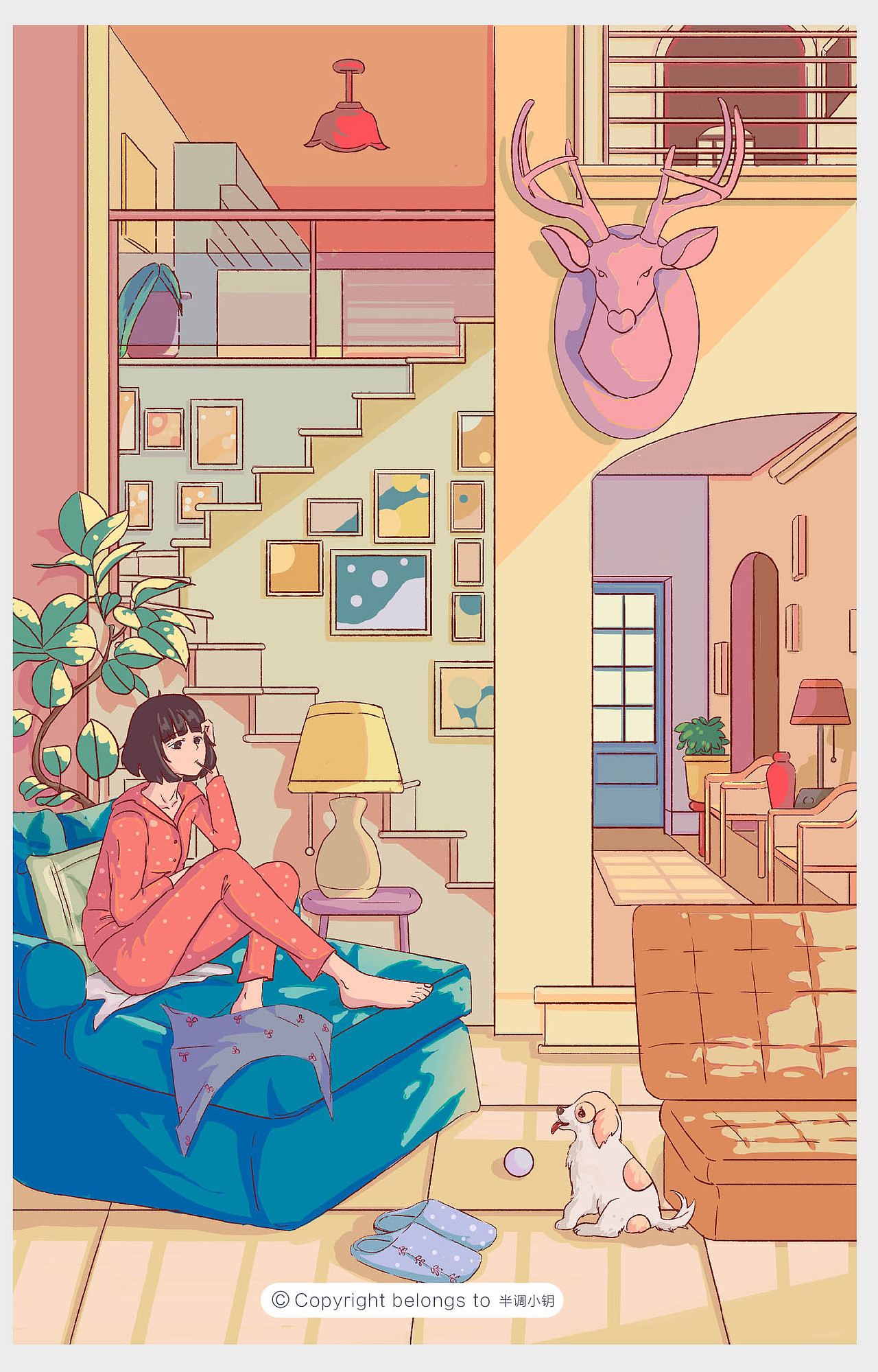 温馨居家清新插画