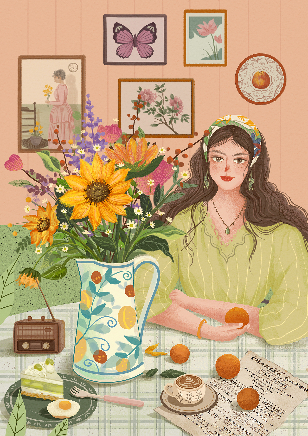 复古家居人物插画-下午茶（图ZMzUzMjY3MDky） - 商业插画 - 站酷设计师恩禾苏苏原创素材 - 站酷ZCOOL