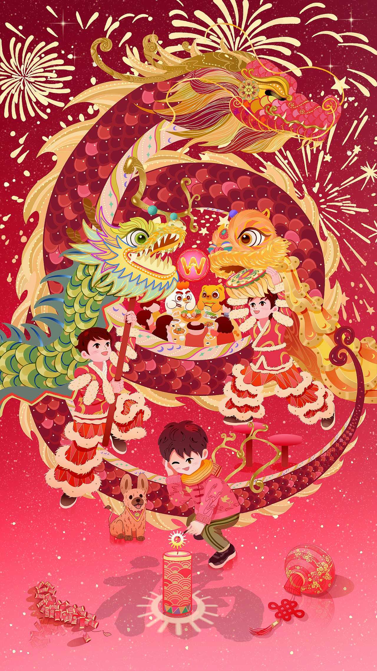 中国红中国龙 - 2024龙年春节插画（图ZMzYyNjA1NTI0） - 商业插画 - 站酷设计师盐马原创素材 - 站酷ZCOOL