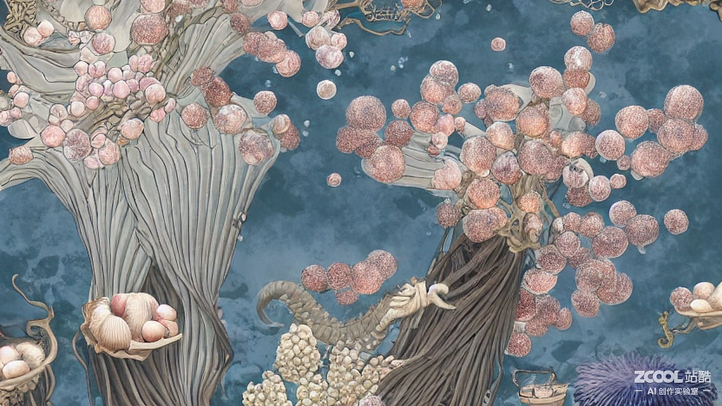 #AI创作实验室#【海底植物静物】【国画X油画】（图ZMzE5OTcwODk2） - AI作品 - 站酷设计师xingceng2号原创素材 - 站酷ZCOOL