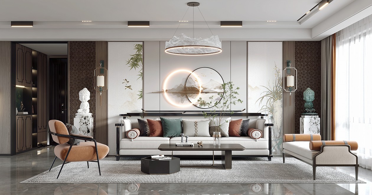 新中式客厅（图ZMzE4NDc1MDY0） - 建筑设计 - 站酷设计师1992效果图小李原创素材 - 站酷ZCOOL