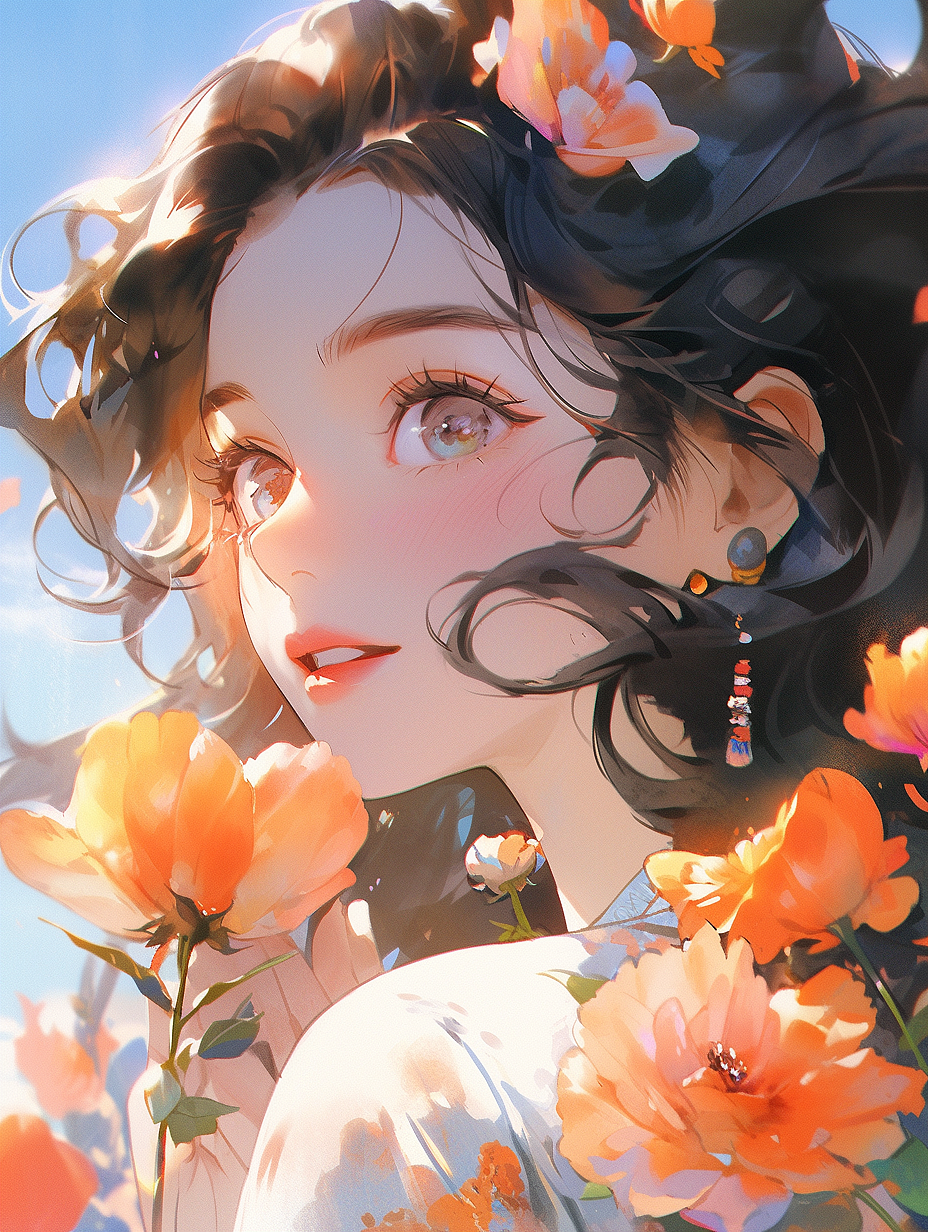 Midjourney 人像|夏日少女 沉浸在花海里