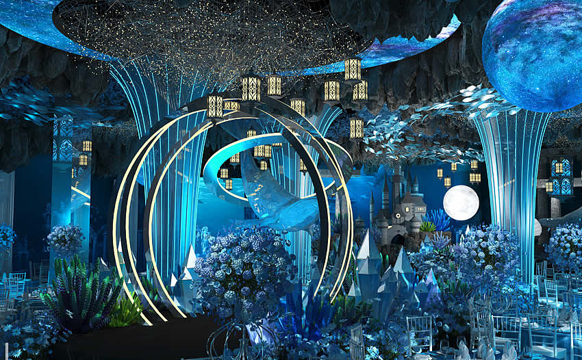 蓝色海洋风格主题宴会厅设计:梦想与现实的交汇