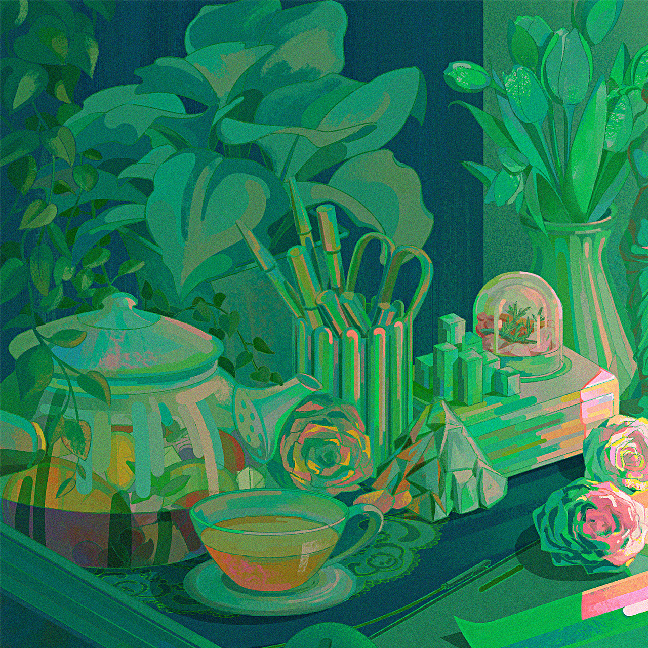 茶派的美好世界-生命力（圖ZMzQxODk5MDA4） - 商業(yè)插畫 - 站酷設計師Eryaa原創(chuàng)素材 - 站酷ZCOOL