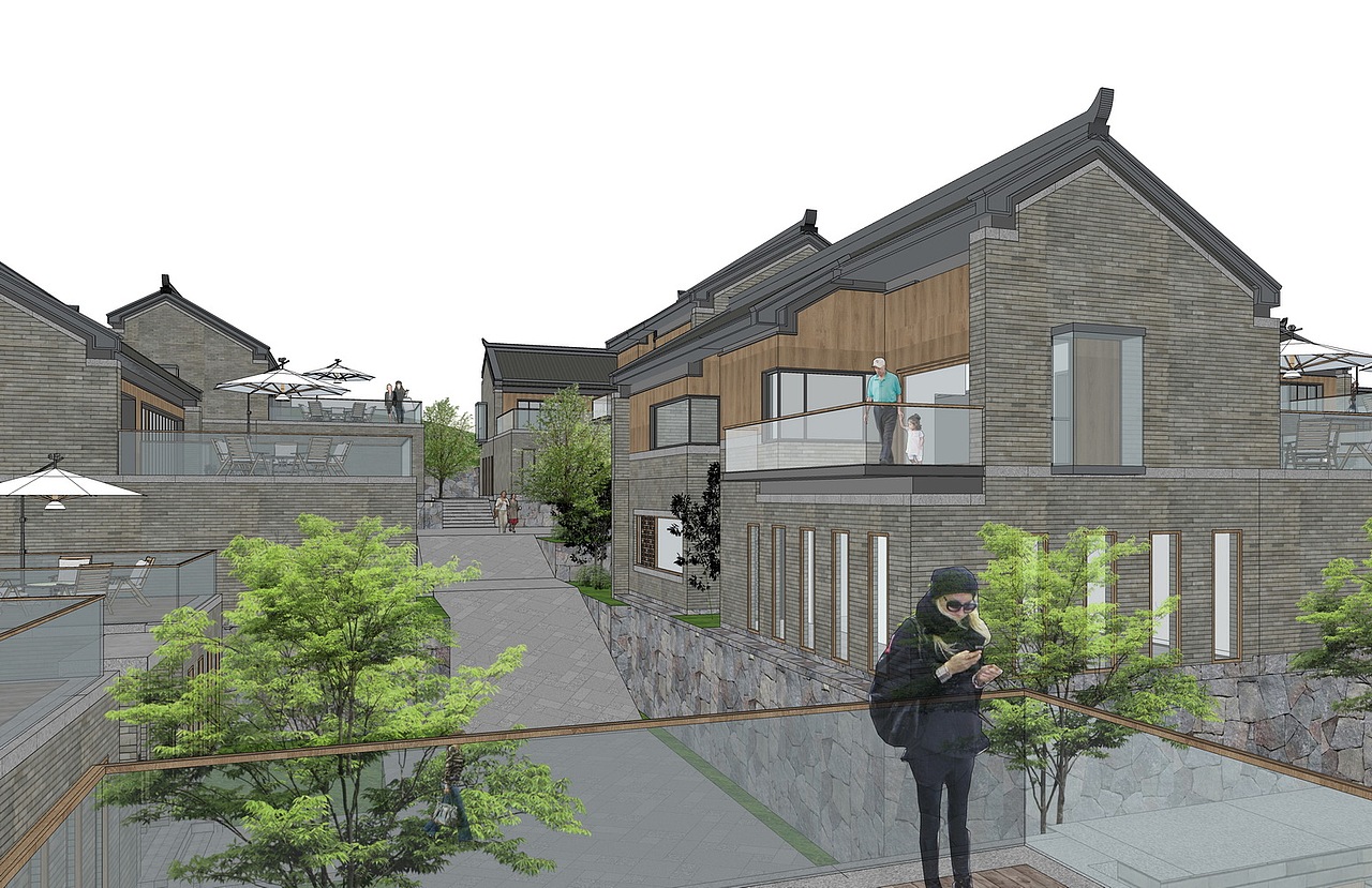 乡村度假小院SU模型下载