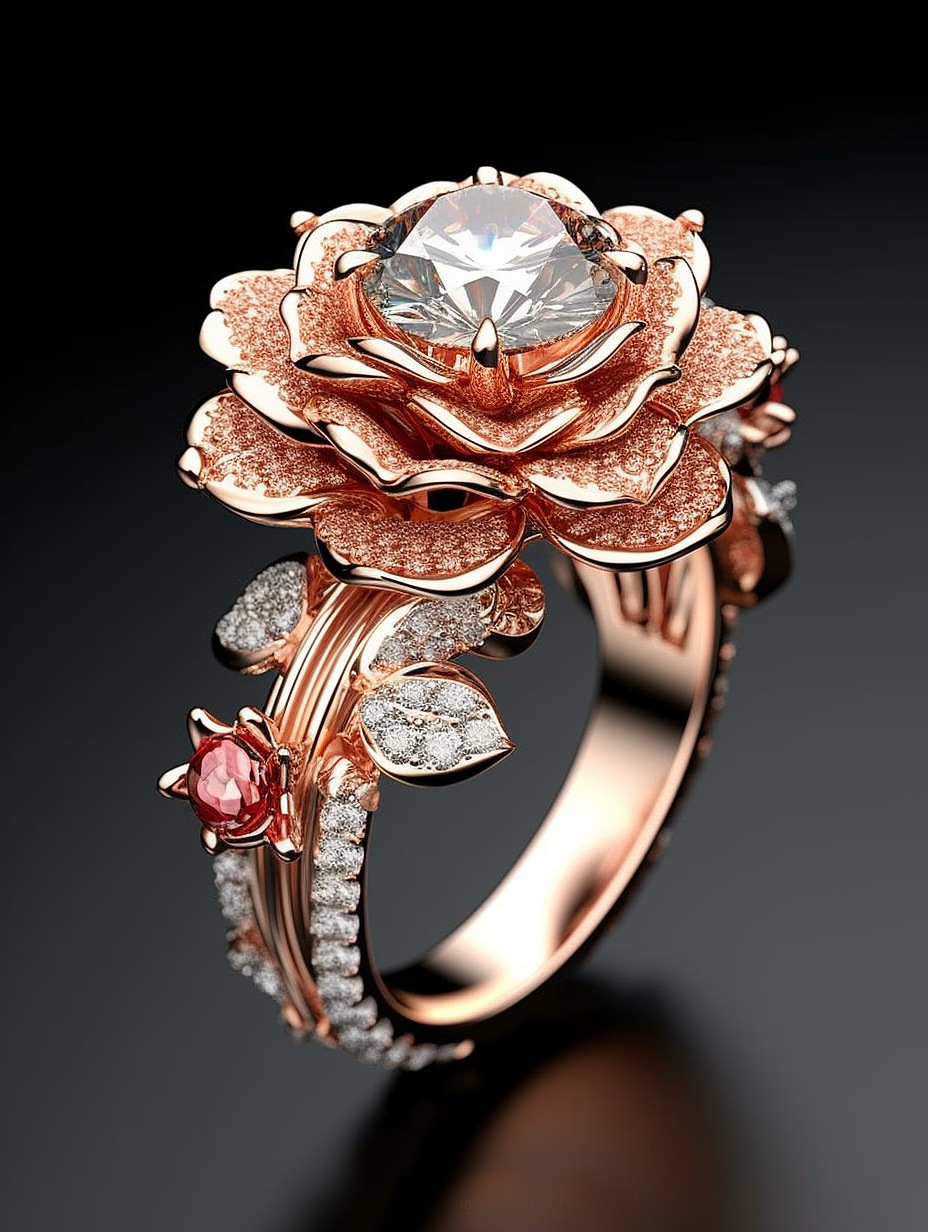 Midjourney AI 玫瑰主题戒指 珠宝系列