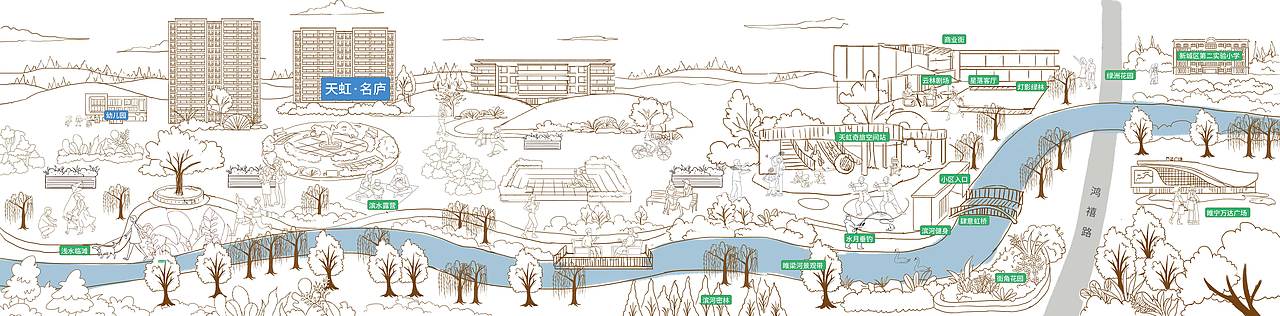 地產(chǎn)插畫-天虹·名廬園林生活（圖ZMzcwNjE3NTg0） - 商業(yè)插畫 - 站酷設(shè)計(jì)師左肩有只鬼原創(chuàng)素材 - 站酷ZCOOL