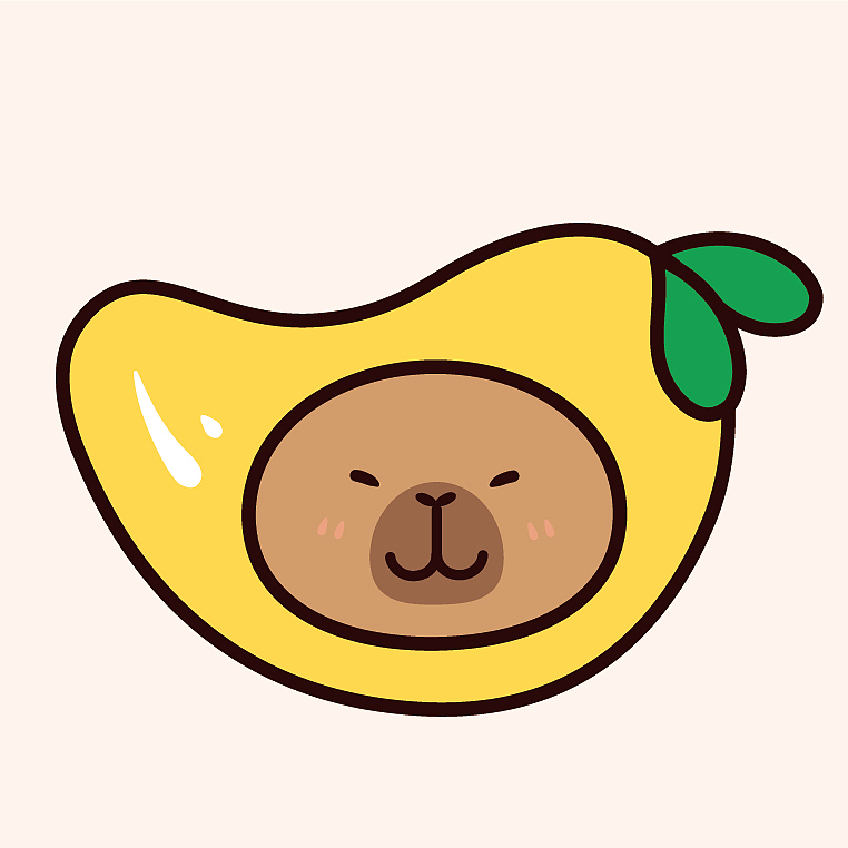 卡皮巴拉水豚萌萌IP卡通形象插画水果系列