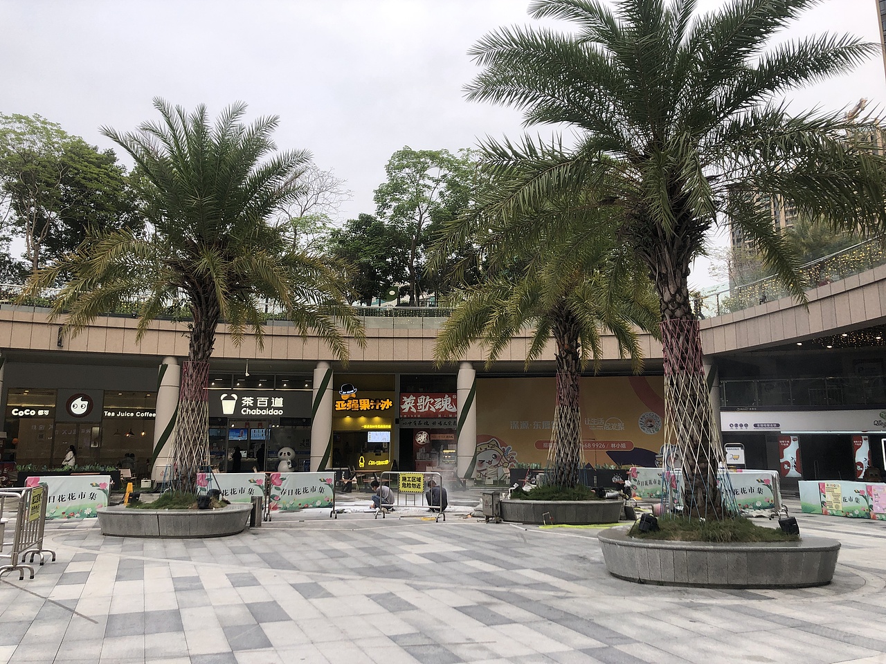 店址原貌-场方提供的场地仅右手树岛后方4X9米,限高6米,前方可做外摆区域