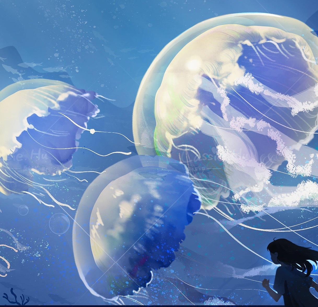 追逐水母的游戏｜ #夏日创作季#（图ZMzA2NTQ5NDY4） - 创作习作 - 站酷设计师胡呼呼Cassie原创素材 - 站酷ZCOOL