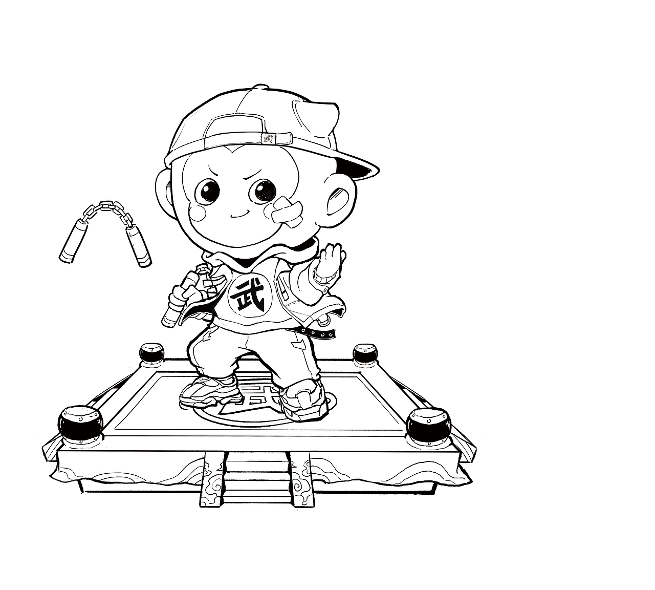 武术的配件双截棍我很喜欢,地台当时也是设计成擂台的感觉,不过最后没有实现