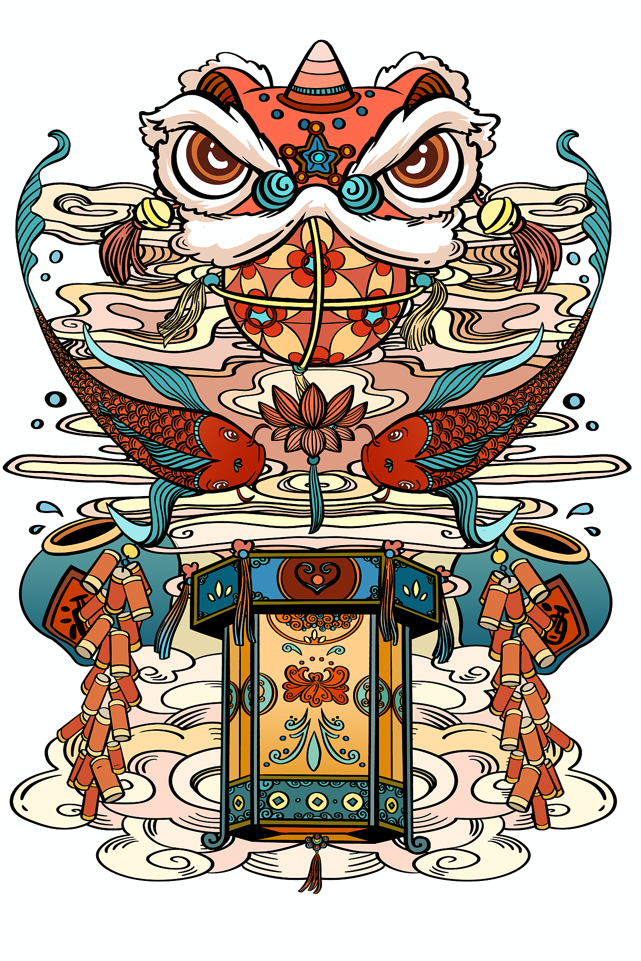 |敦煌×舞狮|产品插画