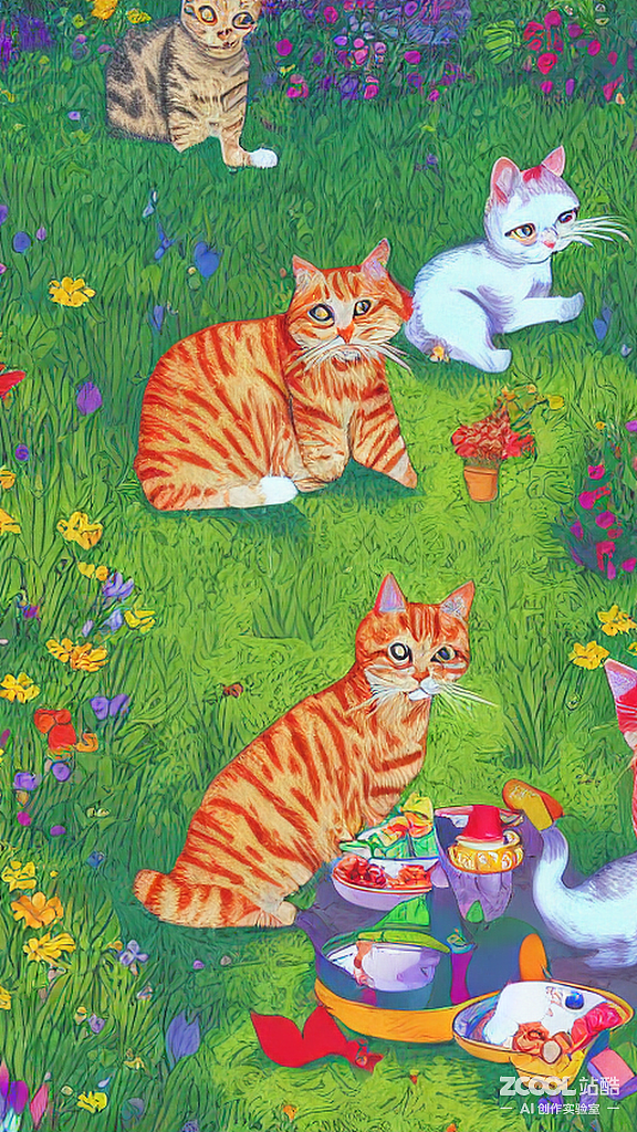 明亮插画之主人和猫咪们（图ZMzIwMTY0MTgw） - AI作品 - 站酷设计师Z40943978原创素材 - 站酷ZCOOL