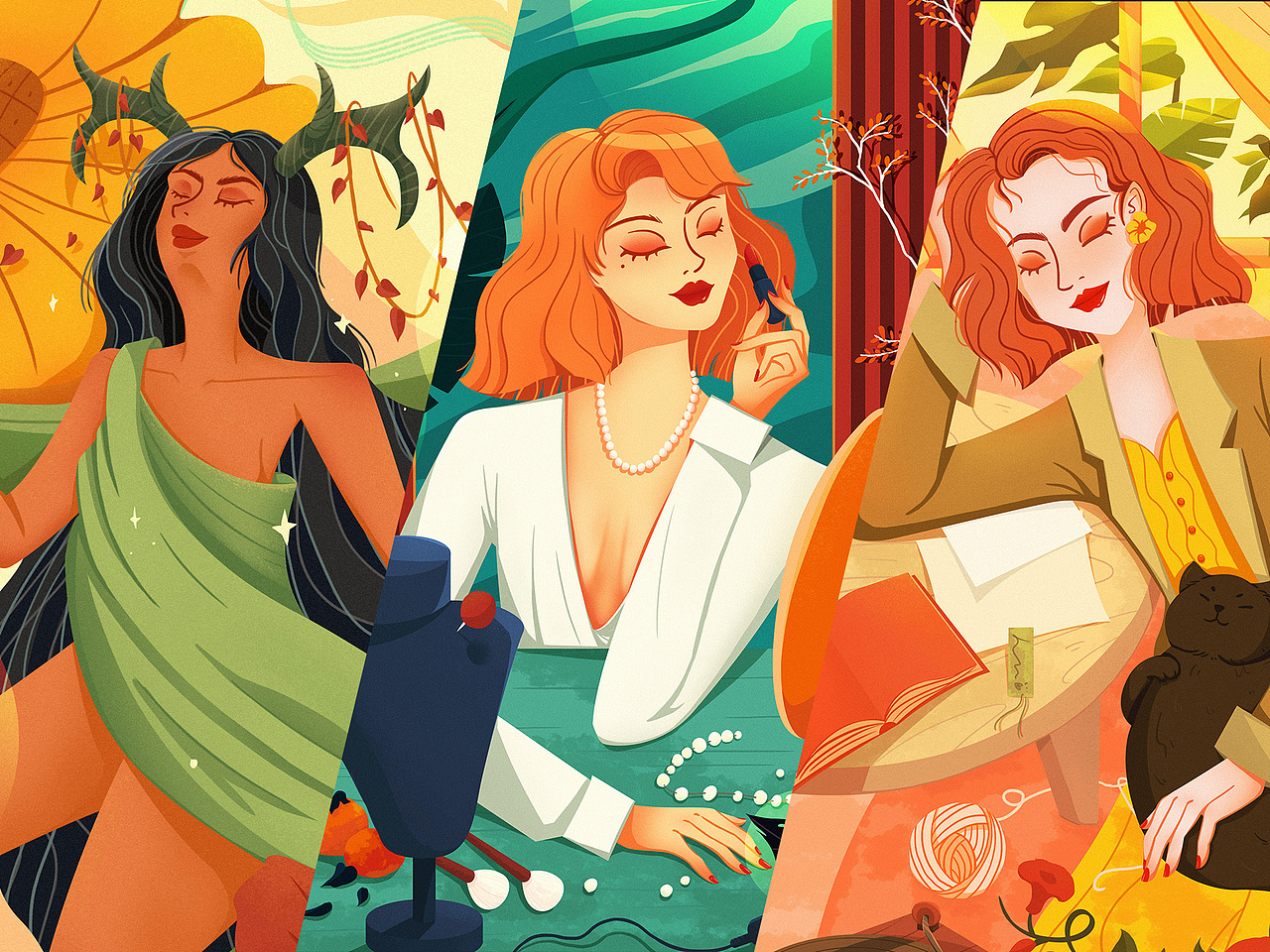 Beautiful girls（图ZMzU5ODk3NzE2） - 商业插画 - 站酷设计师見鹿原创素材 - 站酷ZCOOL