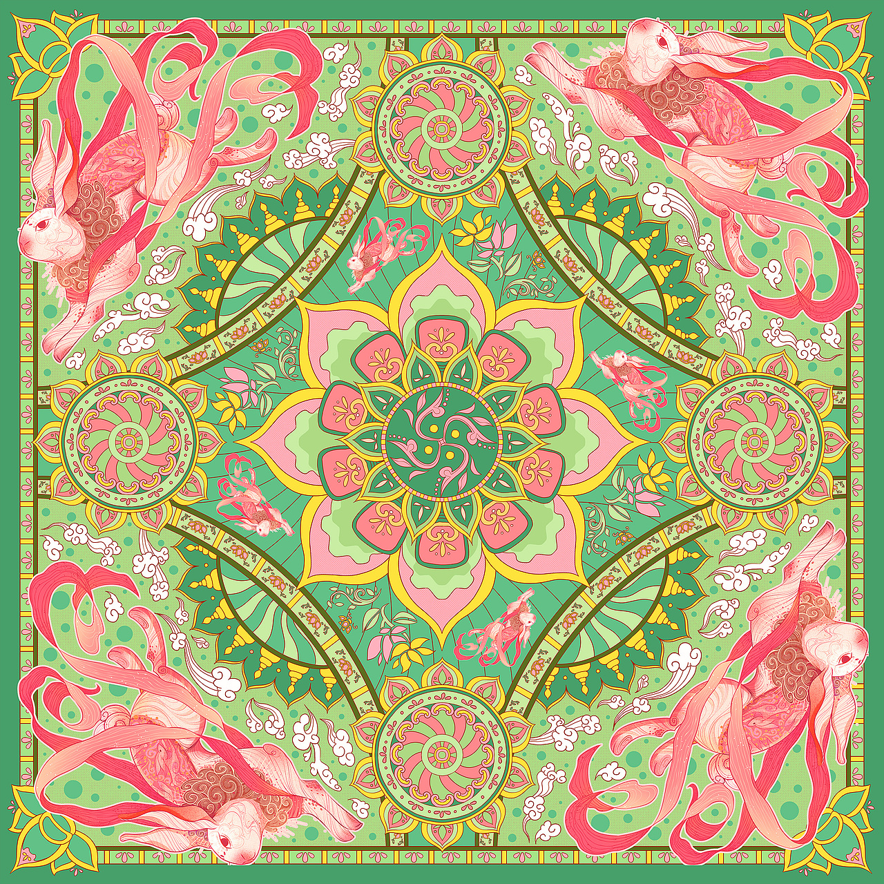 「 TOTORO 」兔子图案的丝巾配色