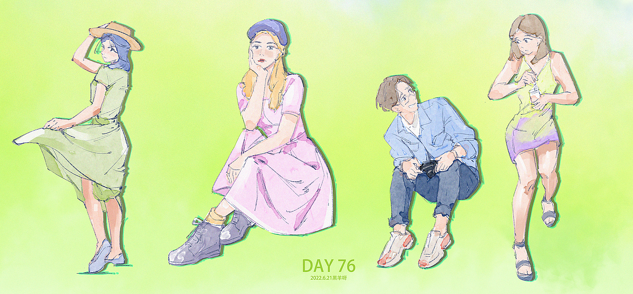 【人物隔日涂】51-100（图ZMzE1NzQ4NzQ0） - 创作习作 - 站酷设计师黑羊呀原创素材 - 站酷ZCOOL