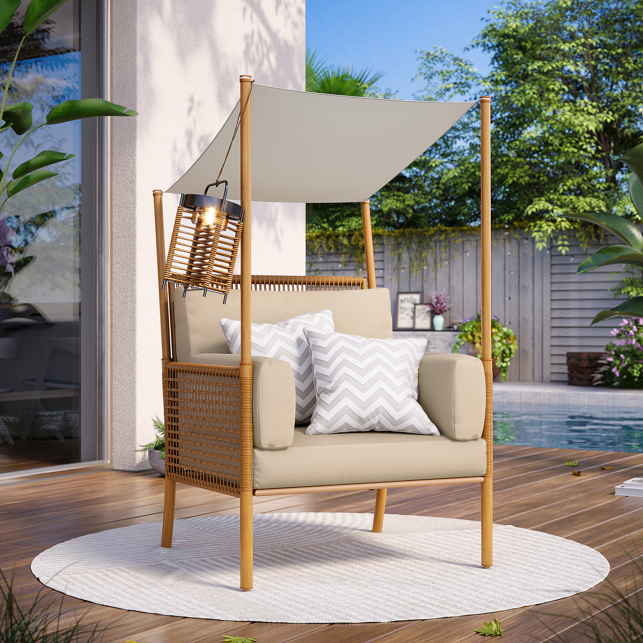 户外家具 铁制带顶布编藤椅 亚马逊主图A+