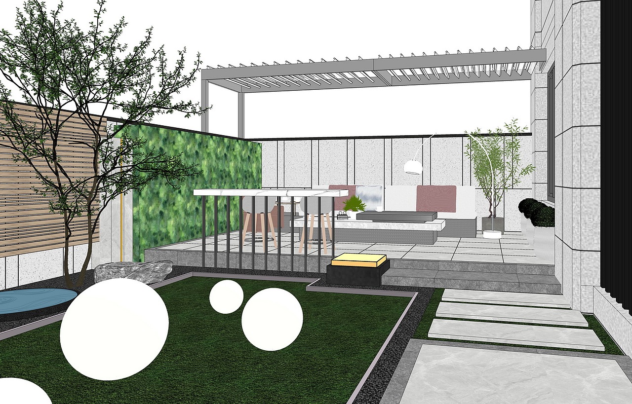 现代庭院景观SU模型下载