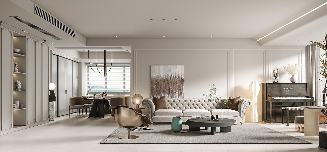 现代法式客餐厅效果图设计（图ZMzA3NDE4MDcy） - 家装设计 - 站酷设计师王彤ing原创素材 - 站酷ZCOOL