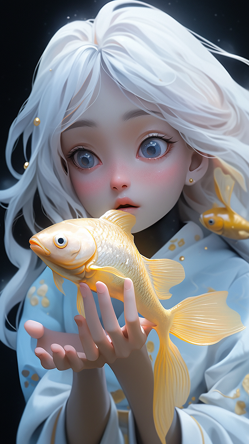 好运锦鲤女孩插画卡通可爱手机壳  可合作