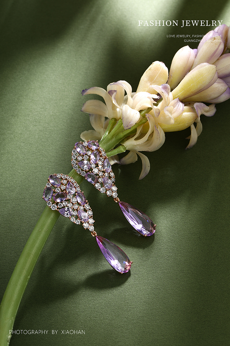 珠宝首饰拍摄 森系自然 花朵饰品 戒指 吊坠 彩宝 豪华