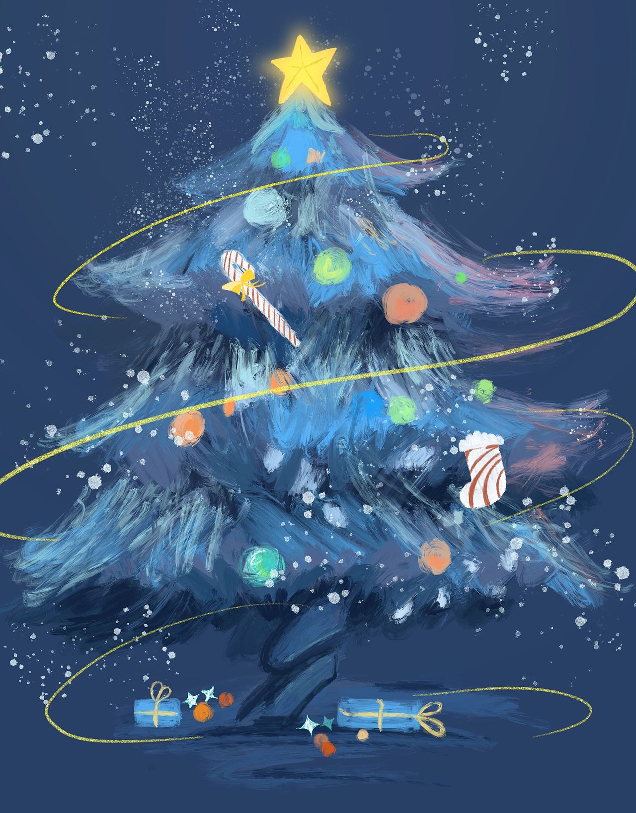 圣诞树 插画 厚涂