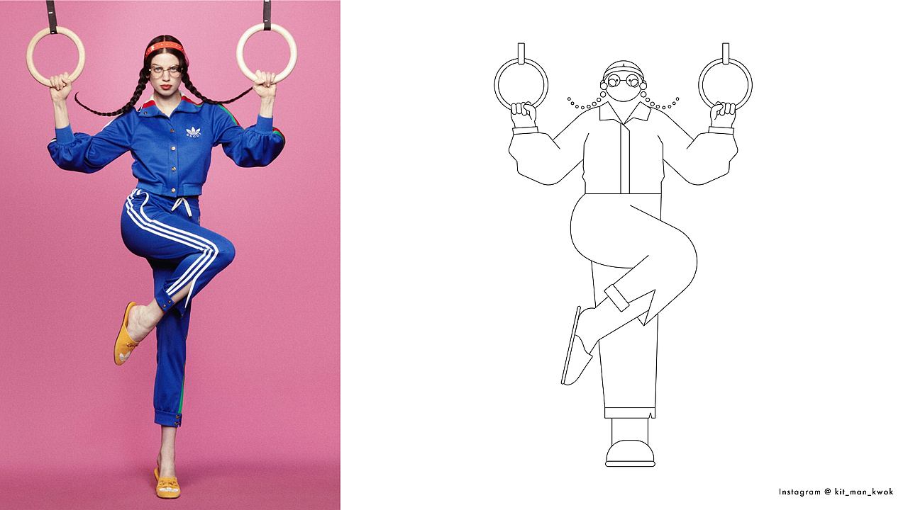 Gucci x adidas图片转插画🎨(扁平風人物)