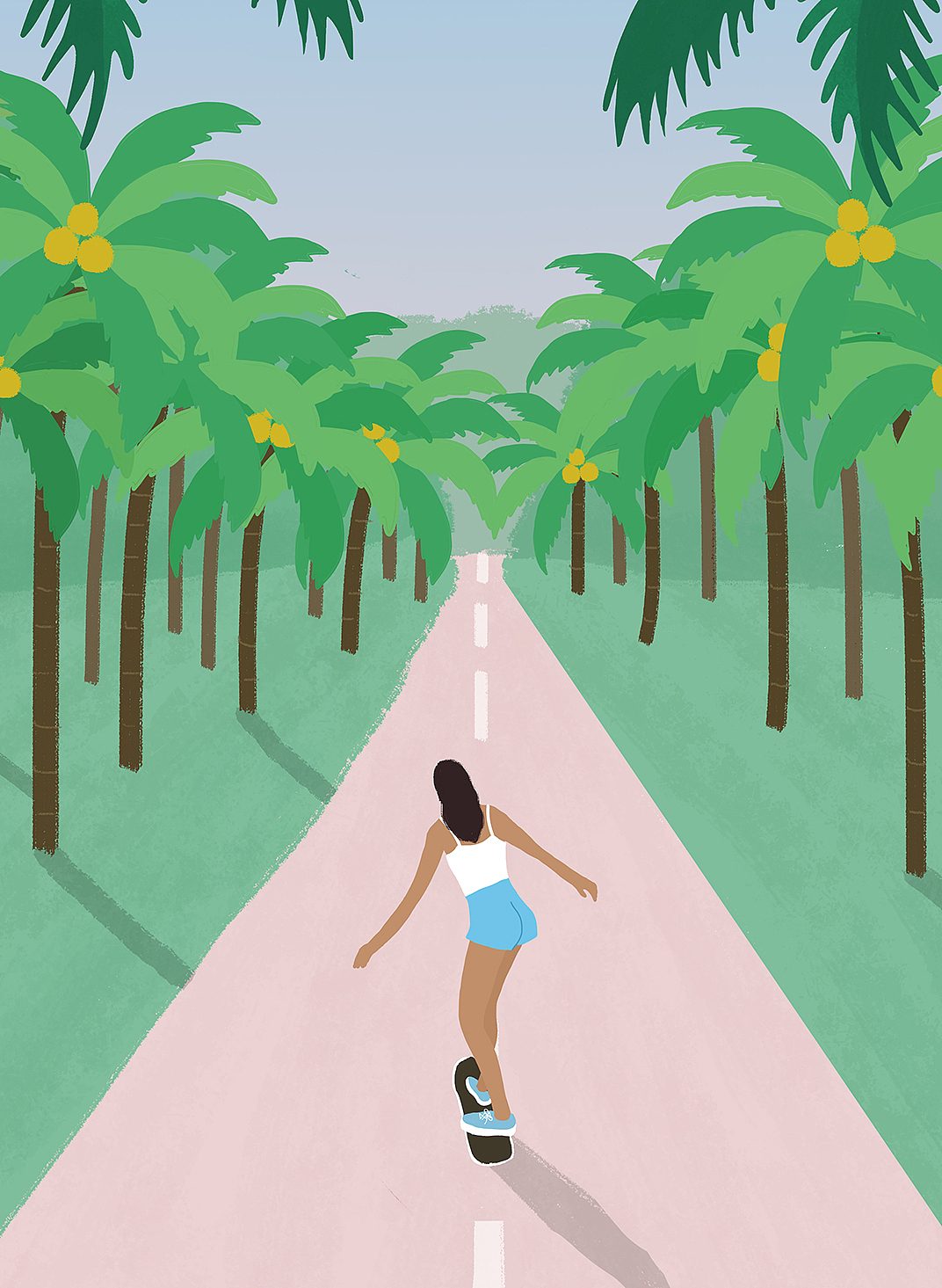 热带海岛 I 滑板女孩（图ZMzQxNTI3Nzk2） - 艺术插画 - 站酷设计师Jerriswen原创素材 - 站酷ZCOOL