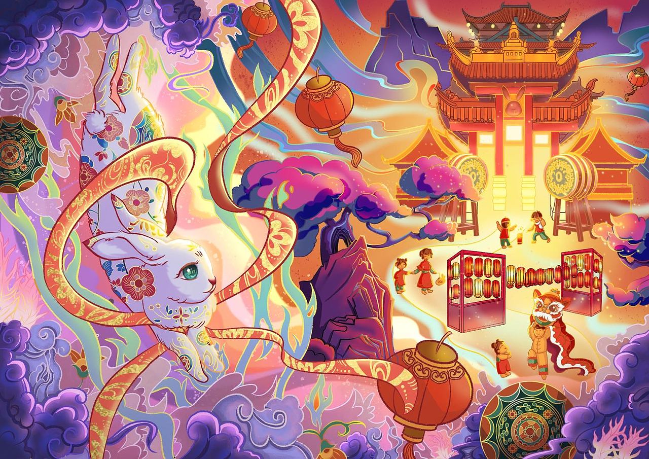 庆贺新年-仙兔踏云来