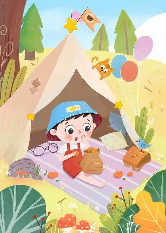 野餐小帐篷（图ZMzA1ODE1MzU2） - 儿童插画 - 站酷设计师喵抓饭原创素材 - 站酷ZCOOL