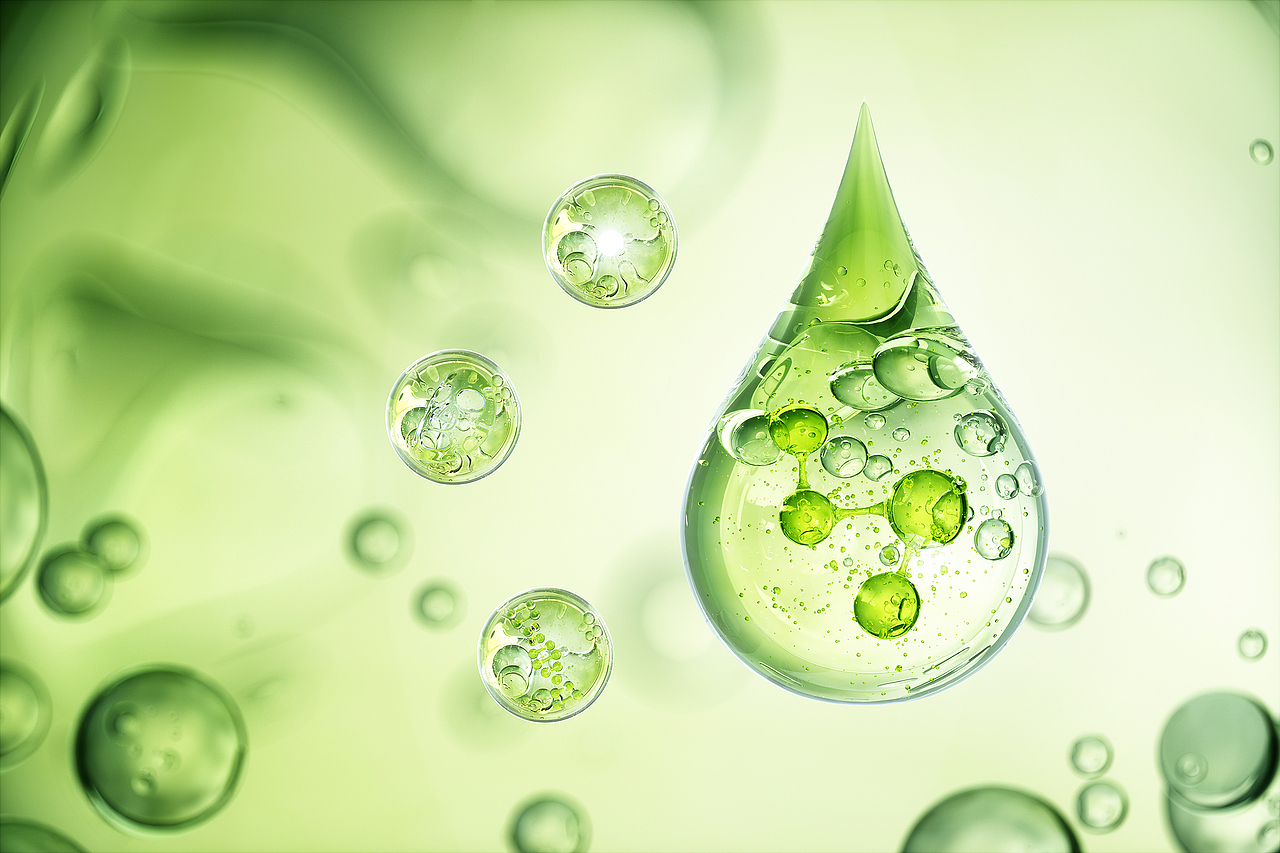 原创，化妆品的精华水滴与微观分子