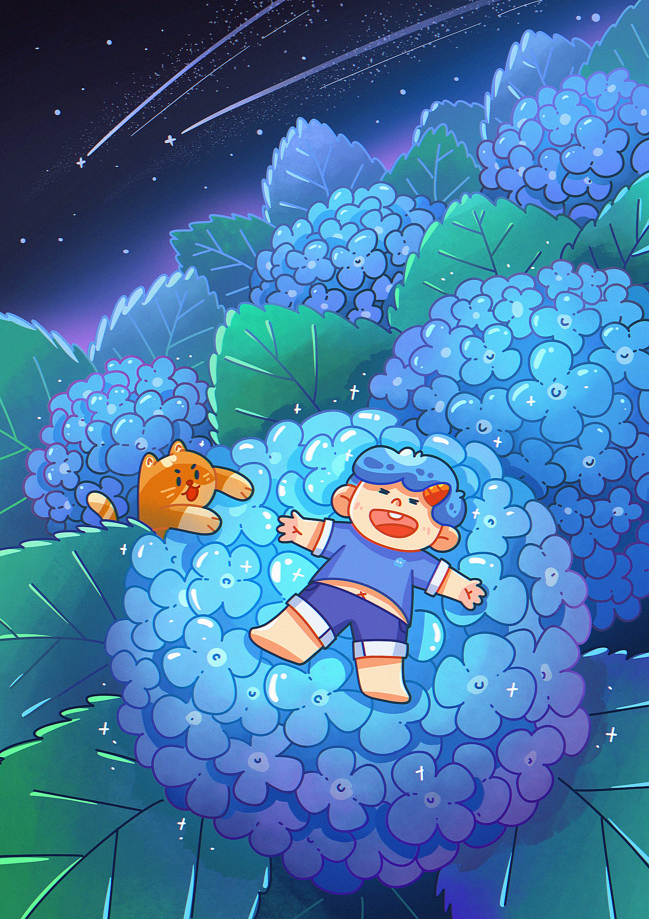 夜晚的绣球花（图ZMjk4MzA3MDM2） - 商业插画 - 站酷设计师芝士年糕吉原创素材 - 站酷ZCOOL