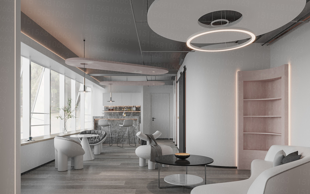 办公空间效果图 -门厅前台吧台效果图