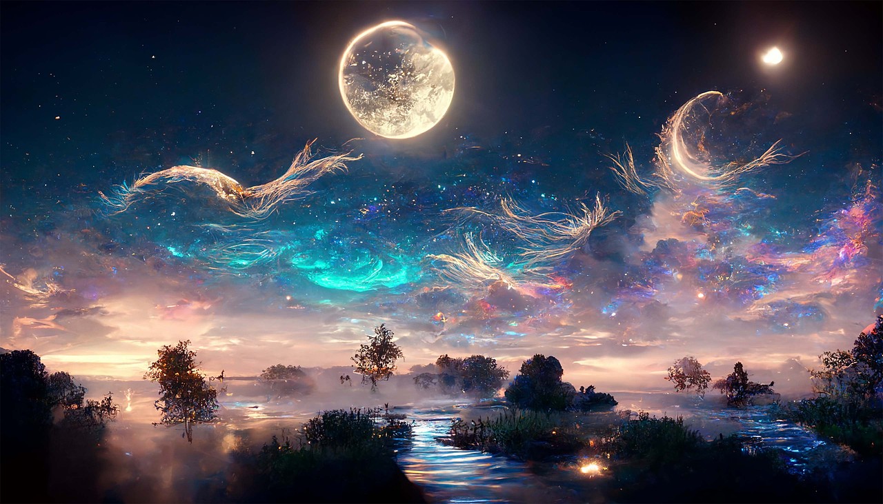 星空瀑布海水月