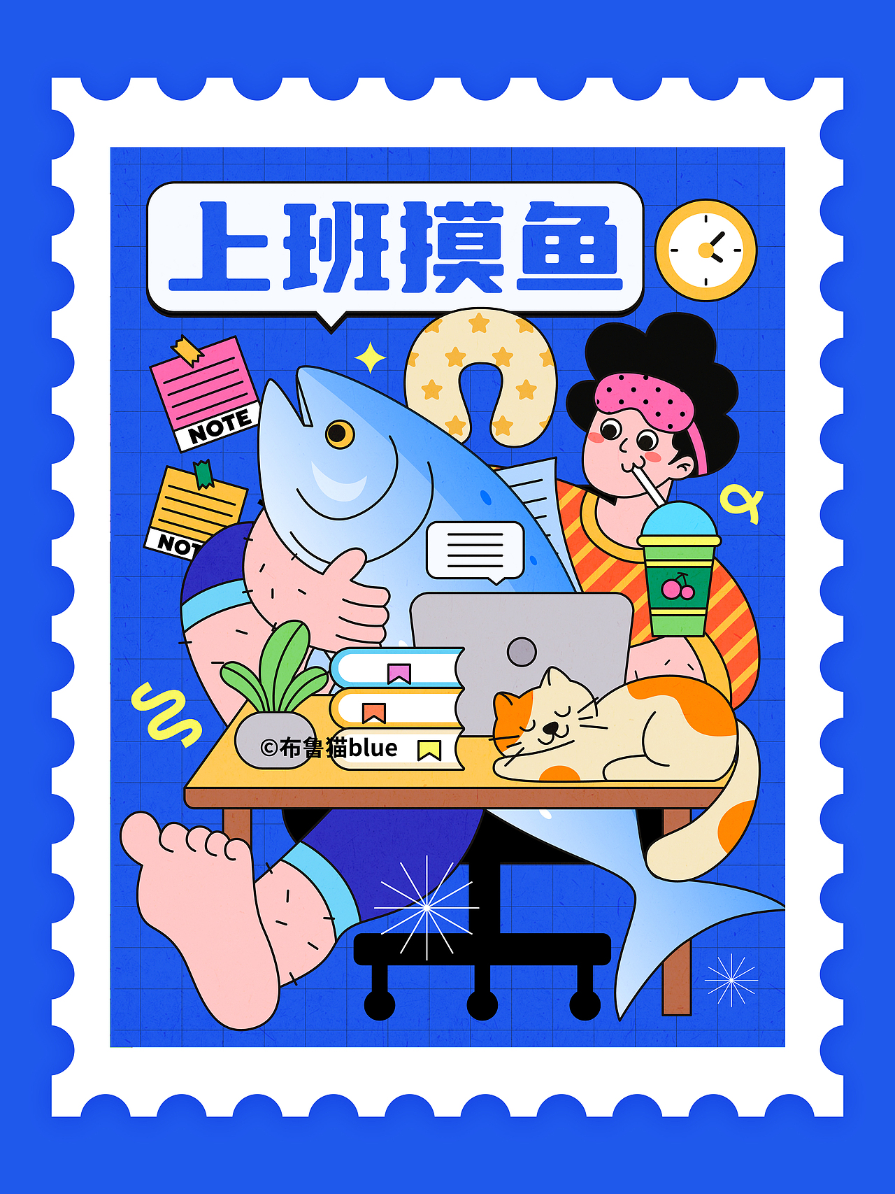 打工人系列插画（图ZMzE1NTIxMTEy） - 商业插画 - 站酷设计师布鲁猫blue原创素材 - 站酷ZCOOL