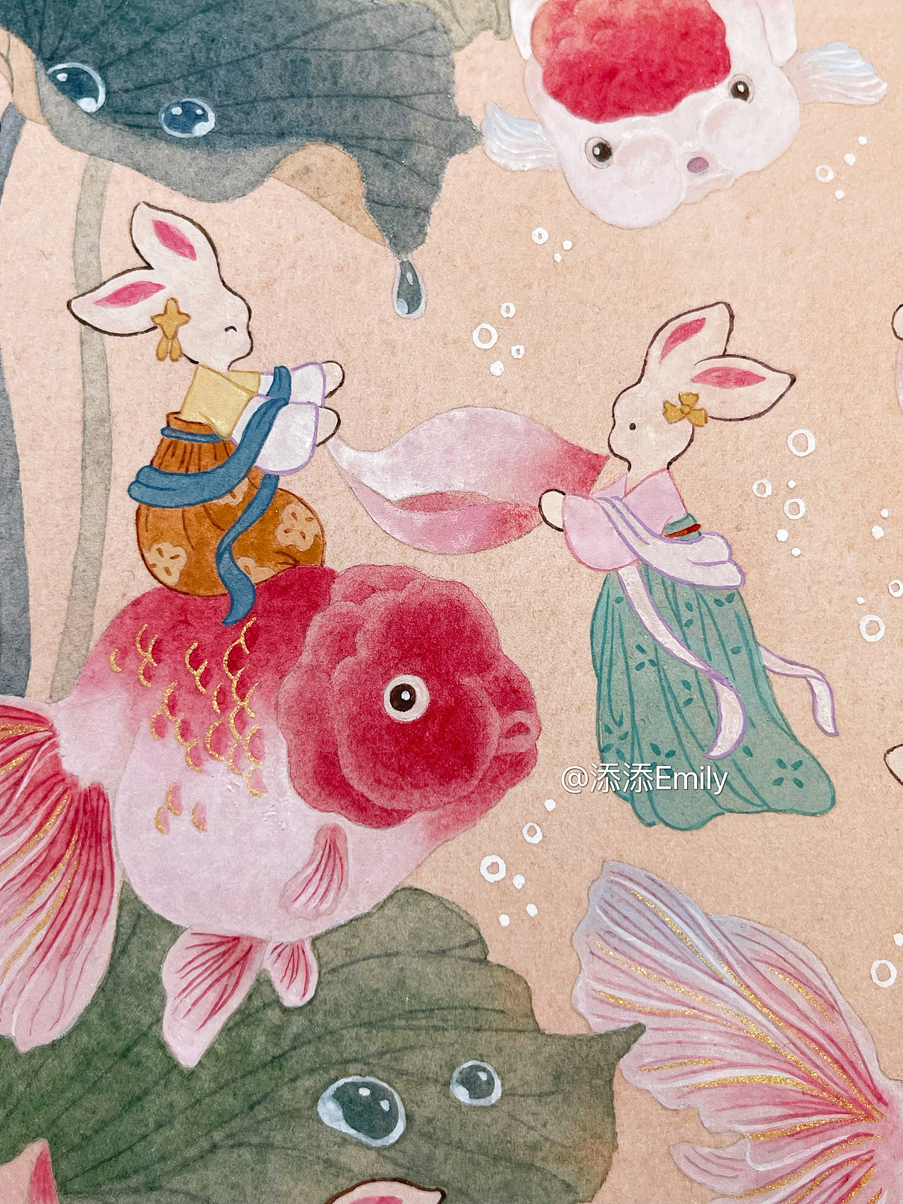莲莲有鱼（兔崽崽系列）（图ZMzMxNzY1Nzg0） - 商业插画 - 站酷设计师添添Emily原创素材 - 站酷ZCOOL